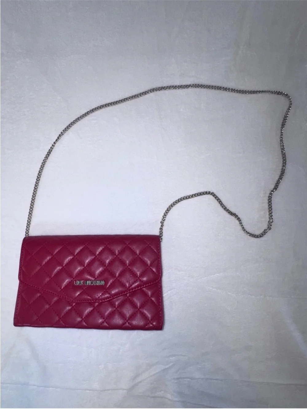 Quilted Bright Red Chain Crossbody Clutch Wallet Purse